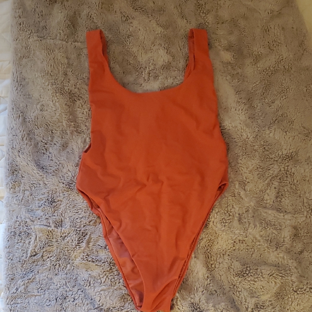 Orange One Piece High-Leg Swimsuit